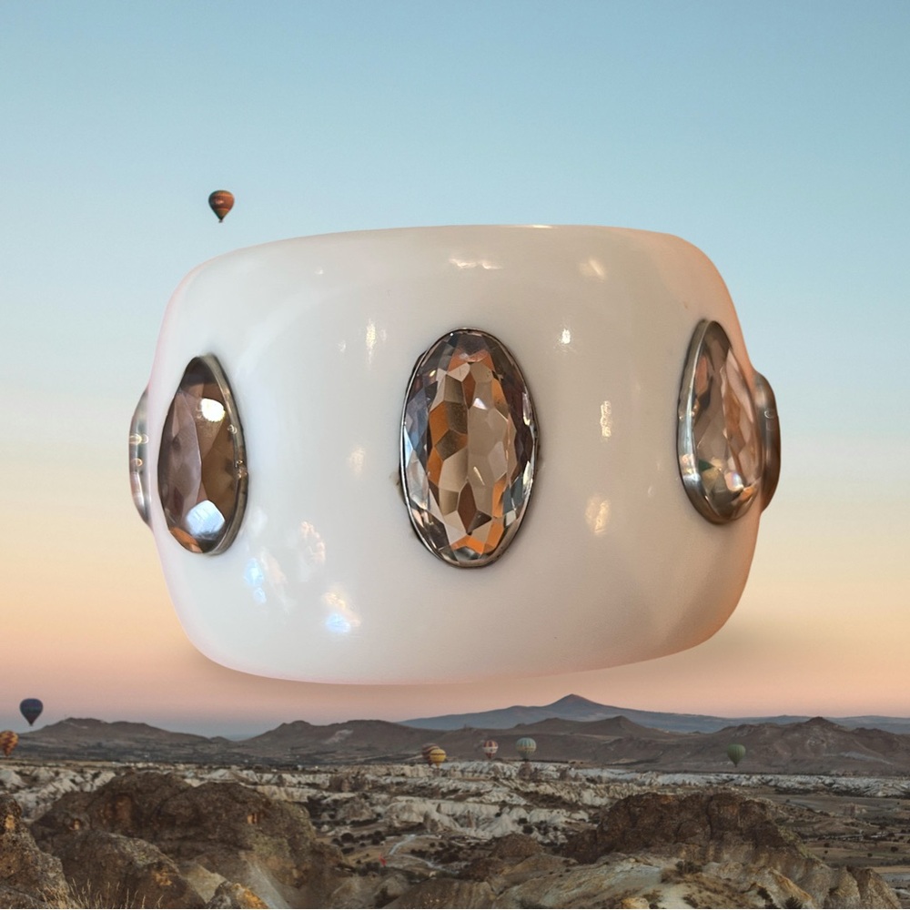 ivory colored chunky vintage bangle with smokey quartz accents